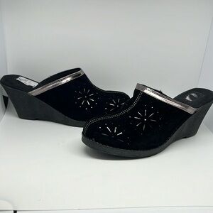Ladies Black Wedge Slide on Shoes